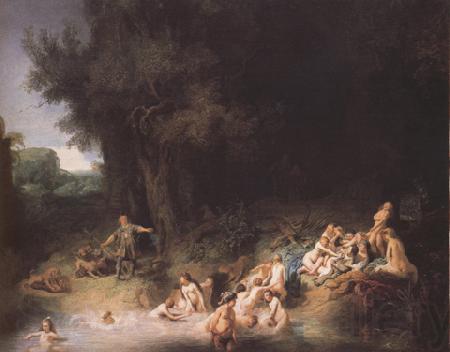 REMBRANDT Harmenszoon van Rijn Diana bathing with her Nymphs,with the Stories of Actaeon and Callisto (mk33) Norge oil painting art